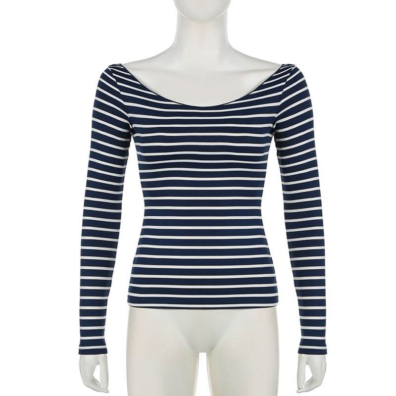 Long sleeve off shoulder striped top