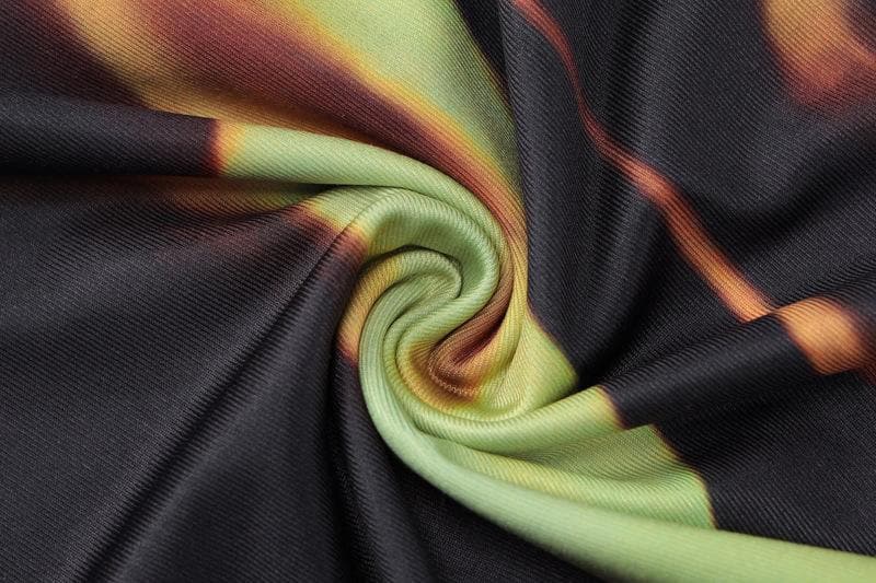 Mock Neck Long Sleeve Abstract Trompe L Oeil Drape Print Bodycon Maxi Dress