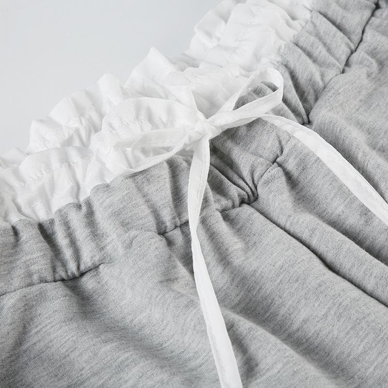 Lace hem bowknot medium rise pant