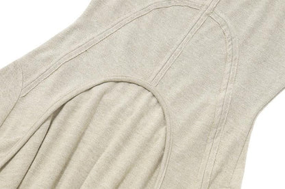 Exposed Seam Arch Panel Scoop Neck Tiered Raw Hem Mini Dress