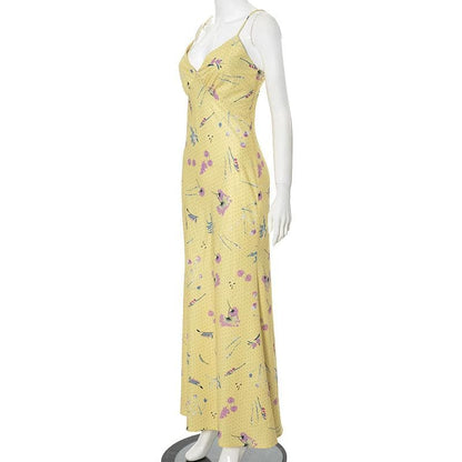 V neck polka dot print cami maxi dress