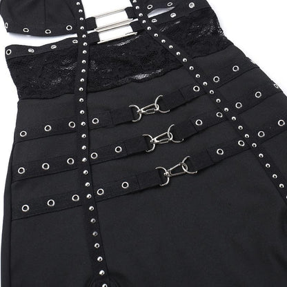 Halter buckle slit backless hollow out cut out mini dress