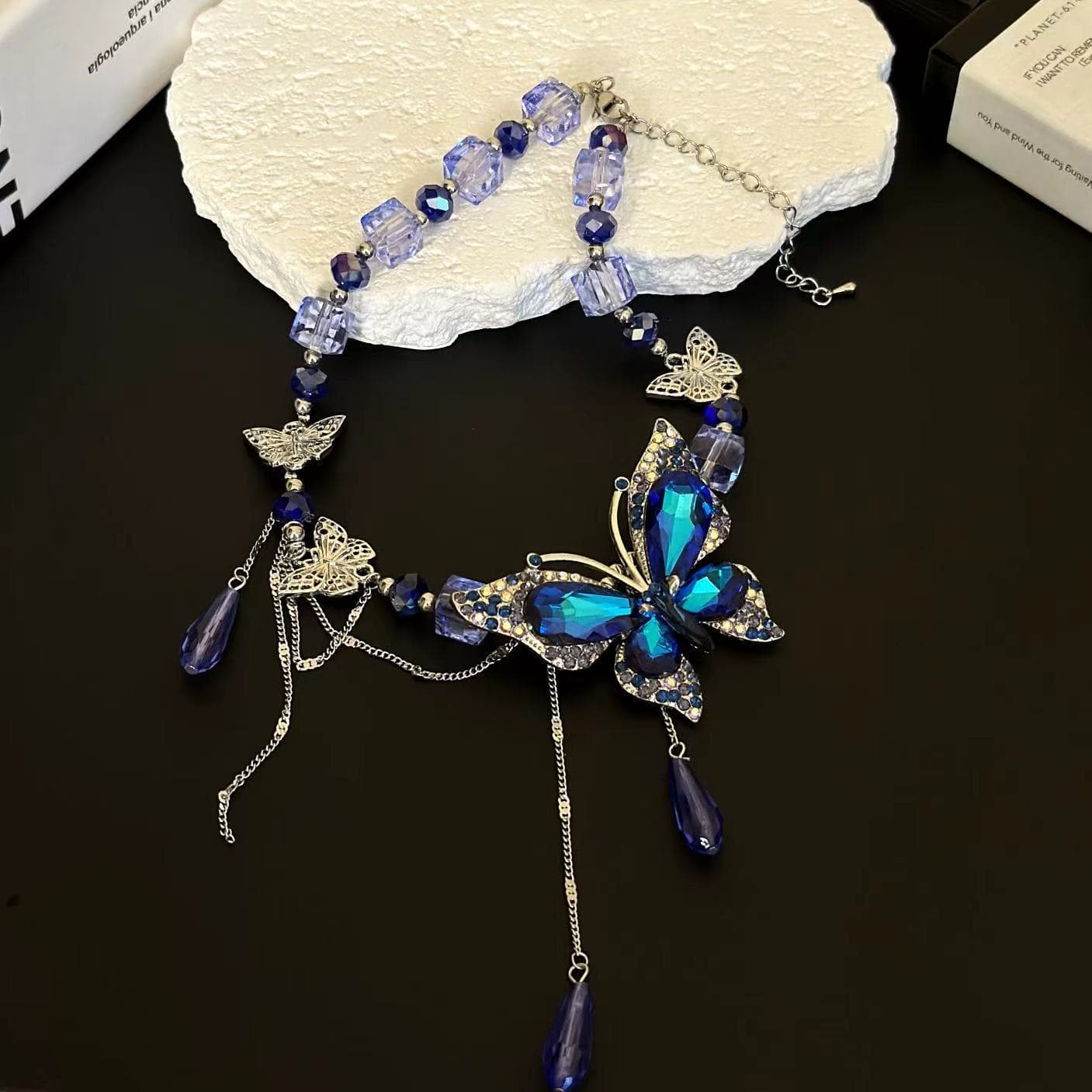 Butterfly beaded pendant choker necklace