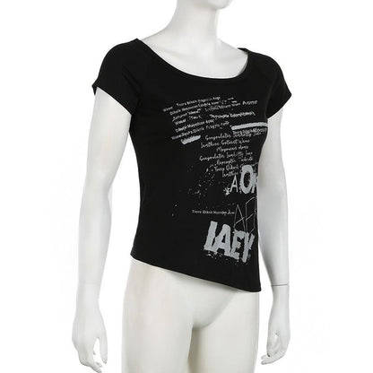 Short sleeve letter print irregular round neck top