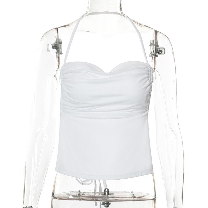 Halter cowl neck backless self tie solid top