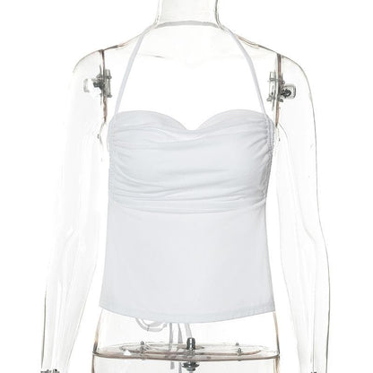 Halter cowl neck backless self tie solid top