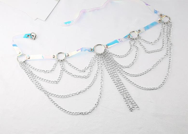 PU leather layered metal chain o ring belt