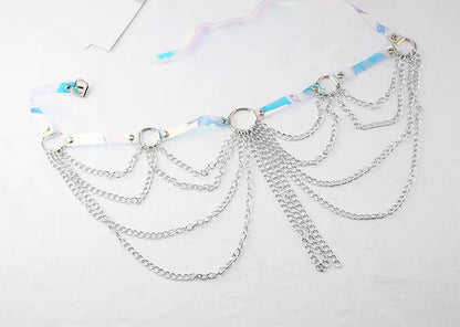 PU leather layered metal chain o ring belt