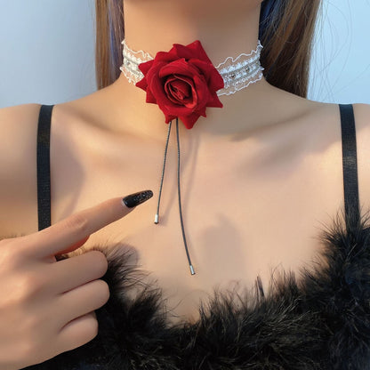 Flower decor ruffle lace choker necklace