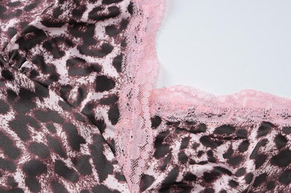 Leopard print v neck lace hem cami mini dress