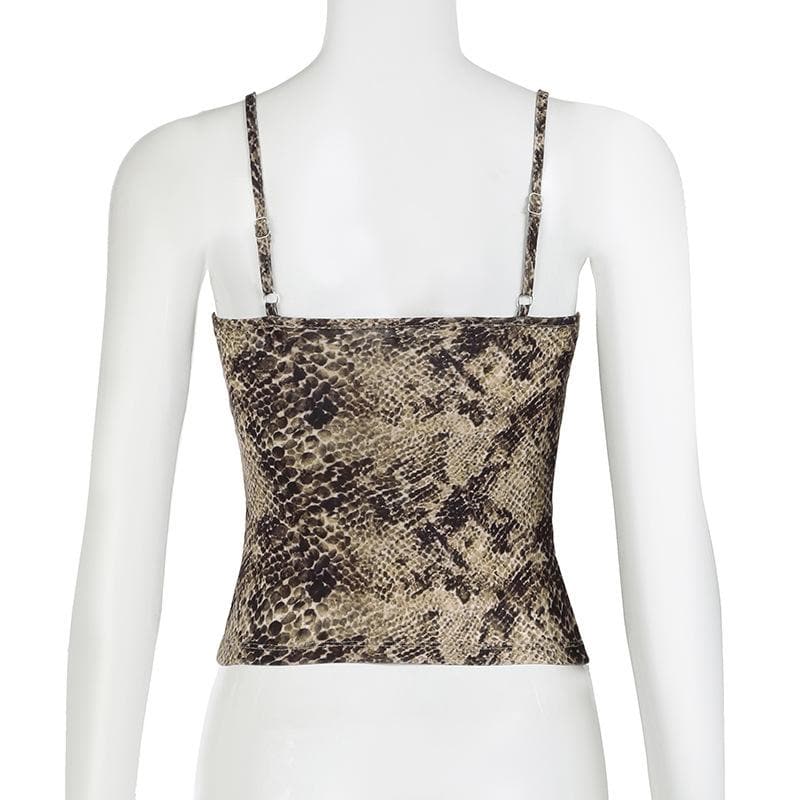 Snakeskin print bowknot cami top