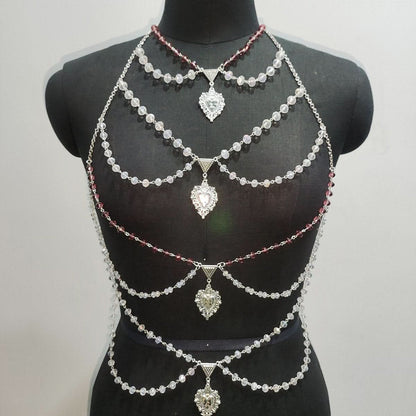 Halter layered pendant beaded backless top