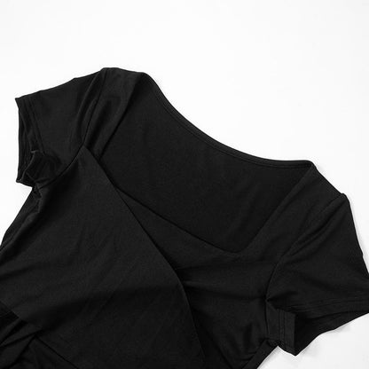 Short sleeve solid square neck midi dress