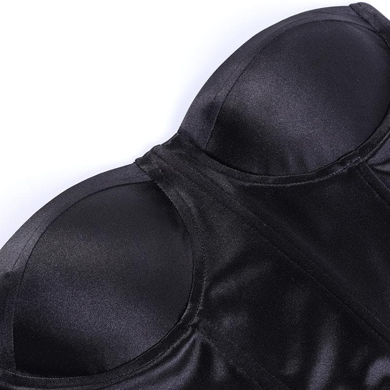 Satin sweetheart neck smocked solid backless tube crop top