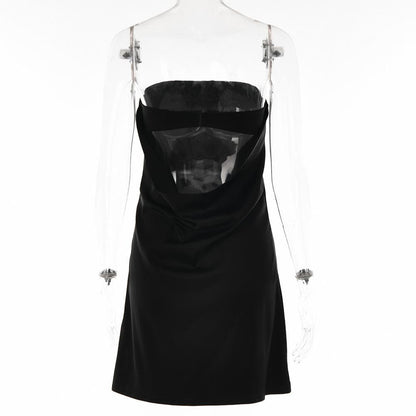 Satin hollow out backless A line solid tube cut out mini dress