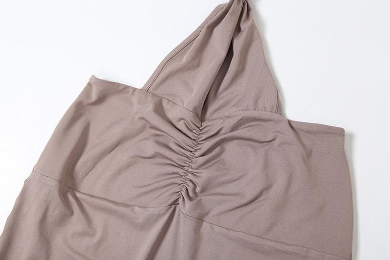 Halter ruched backless tube 2 piece maxi dress