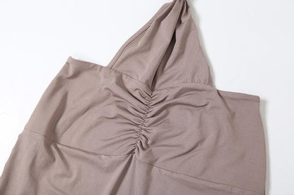 Halter ruched backless tube 2 piece maxi dress