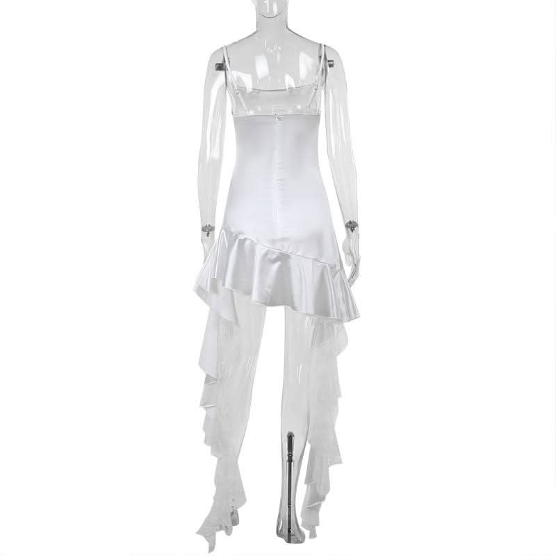 Satin lace hem patchwork ruffle cami mini dress