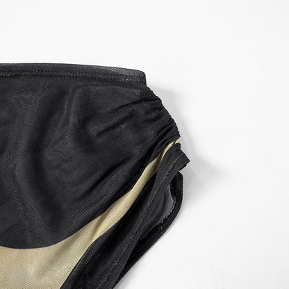 One shoulder sheer mesh print high slit maxi dress