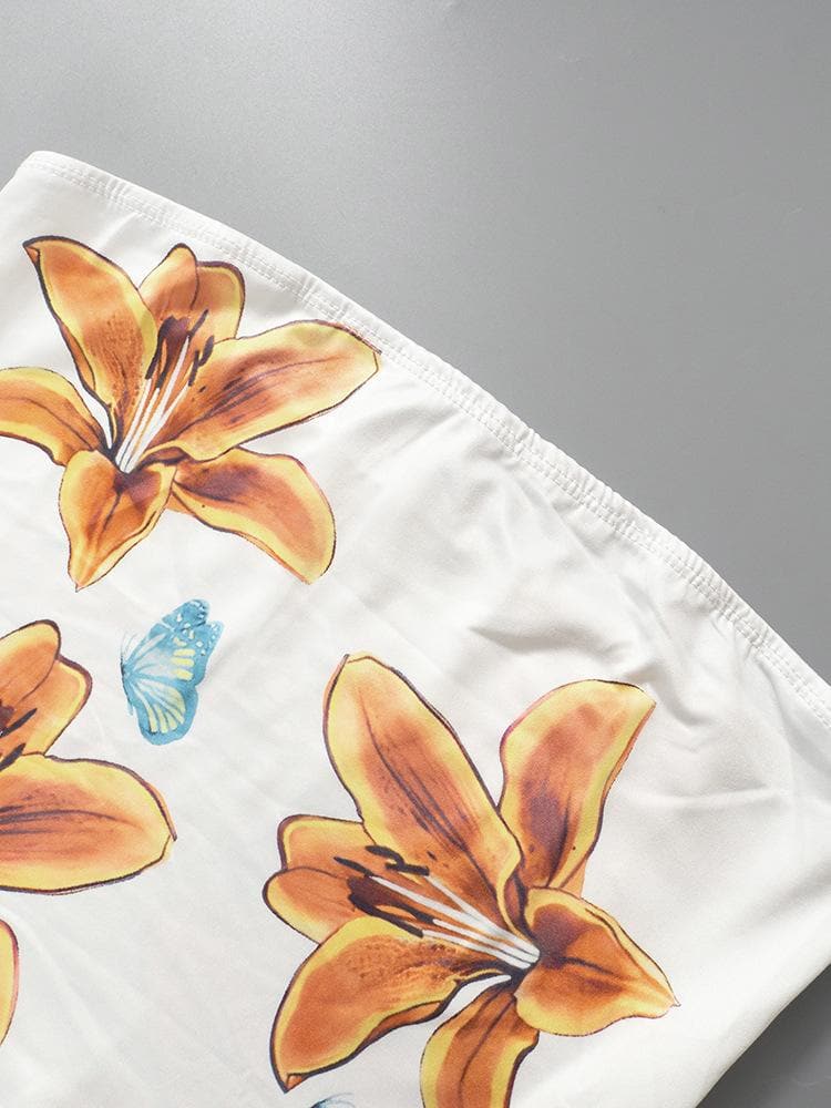 Flower print backless tube top