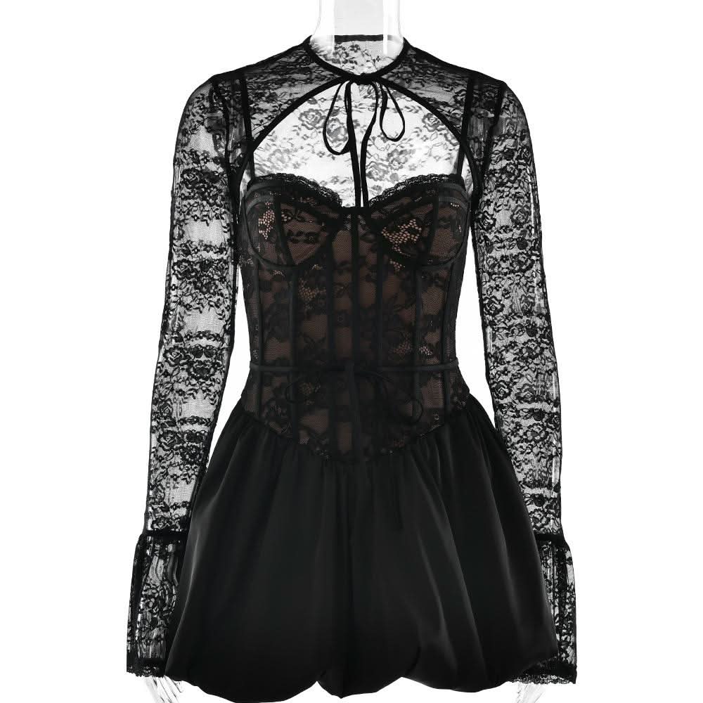 Sweetheart neck long sleeve lace shrug 2 piece mini dress