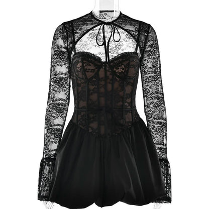 Sweetheart neck long sleeve lace shrug 2 piece mini dress