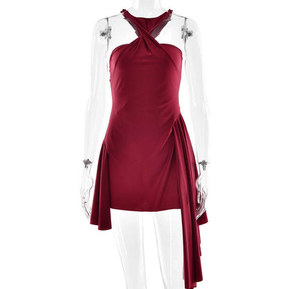 Halter ruched solid mini dress