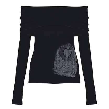 Off shoulder long sleeve ruched abstract top