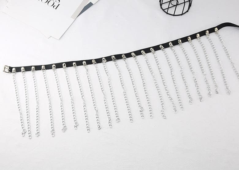 PU leather metal chain tassels belt