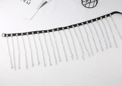 PU leather metal chain tassels belt
