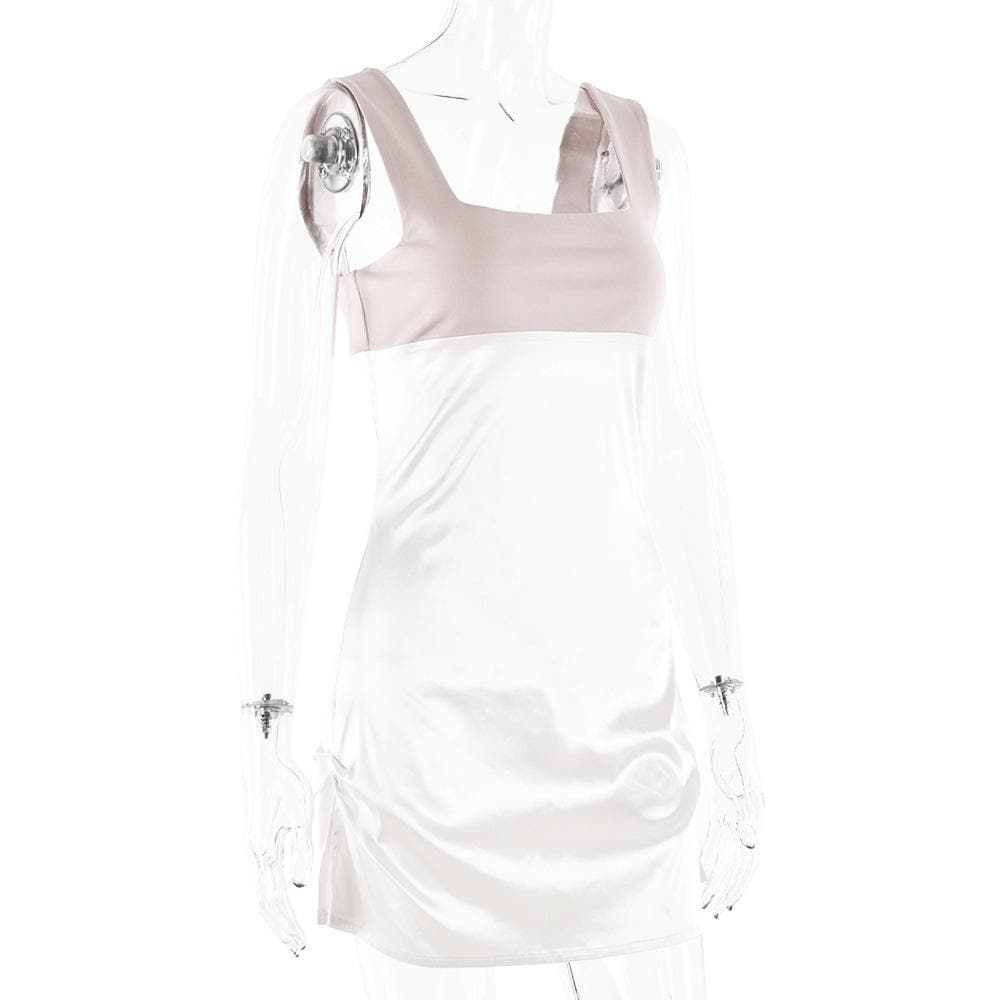 Square neck contrast ruched cami mini dress