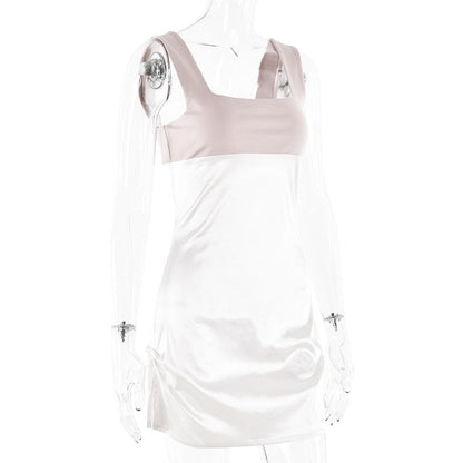 Square neck contrast ruched cami mini dress