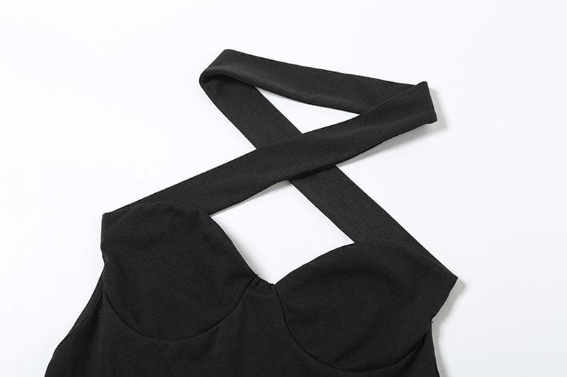 Halter cross back backless ruched mini dress