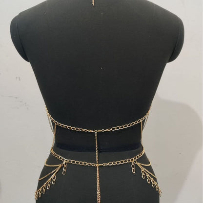 Halter metal chain hollow out cut out top