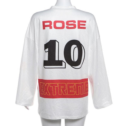Long sleeve v neck letter print contrast top