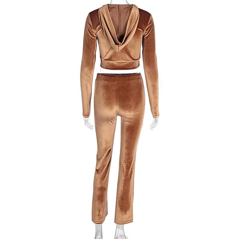 Hoodie zip-up drawstring long sleeve velvet pant set