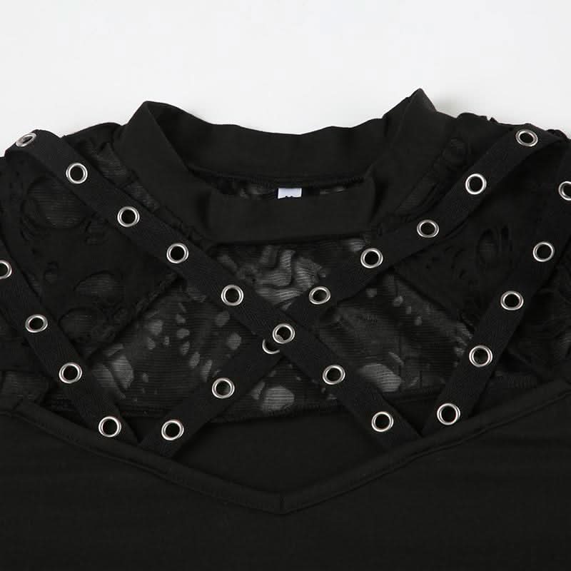 Long sleeve crewneck hollow out cut out top