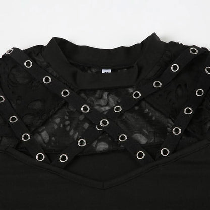 Long sleeve crewneck hollow out cut out top