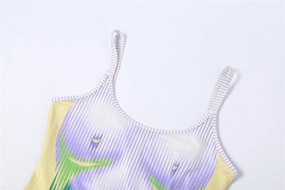 Body pattern u neck ruffle backless contrast cami maxi dress-final-sale