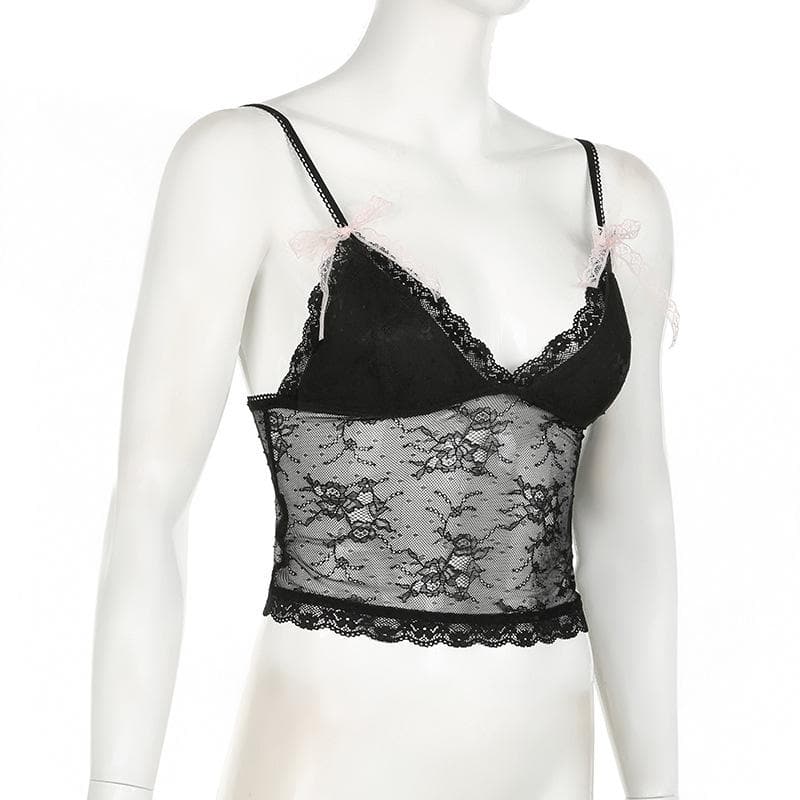 Bowknot v neck lace backless cami top