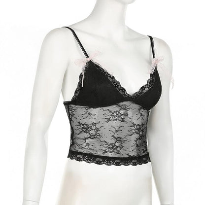 Bowknot v neck lace backless cami top