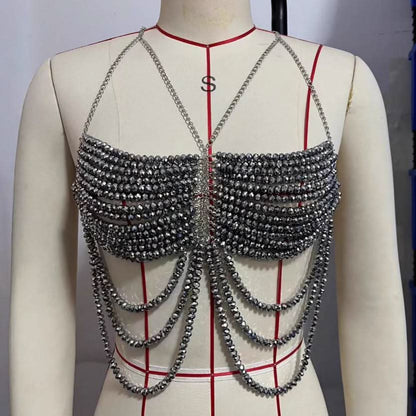 Beaded metal chain hollow out cami cut out top