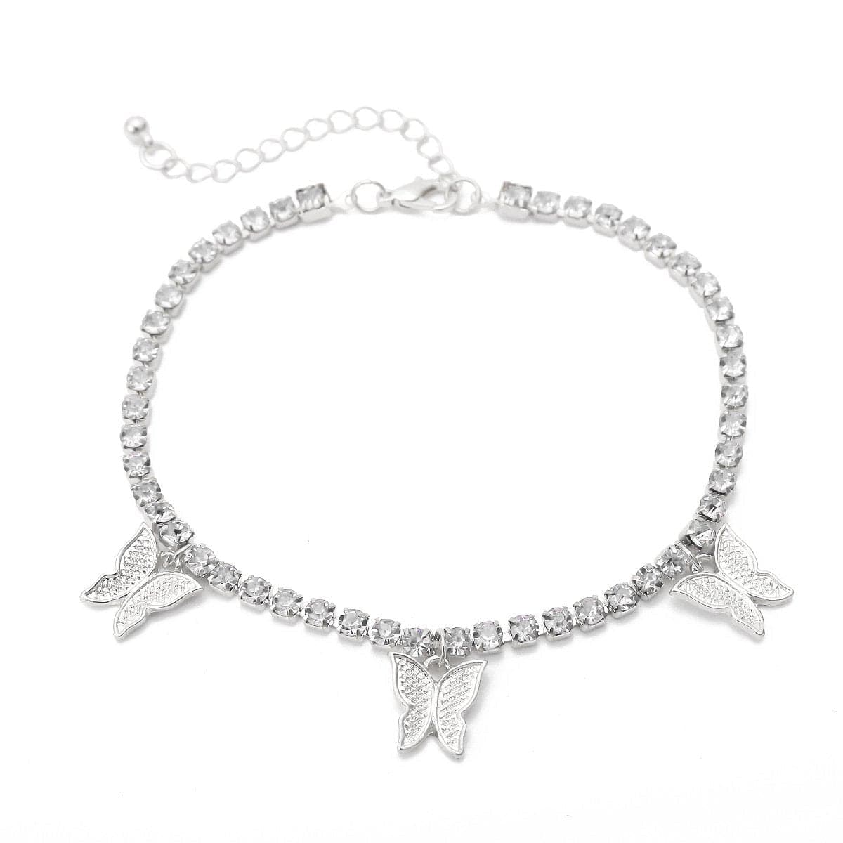 Butterfly pendant rhinestone anklet