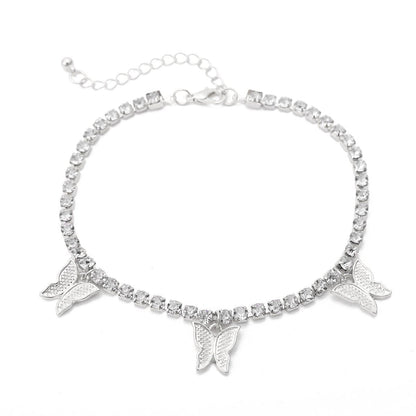 Butterfly pendant rhinestone anklet