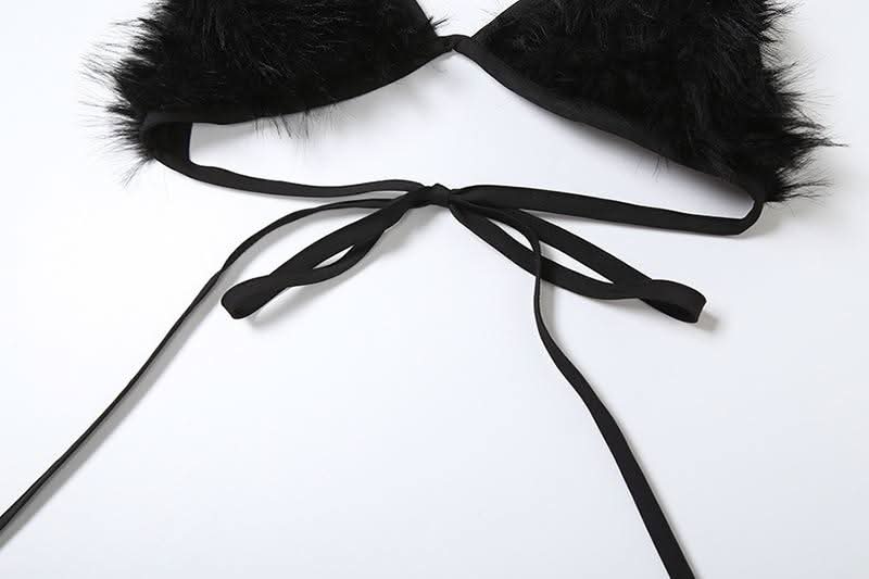 Long sleeve halter fluffy 2 piece coat top