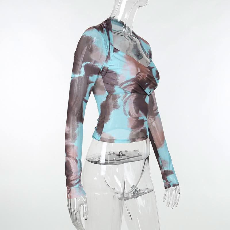 Long sleeve tie dye mesh top
