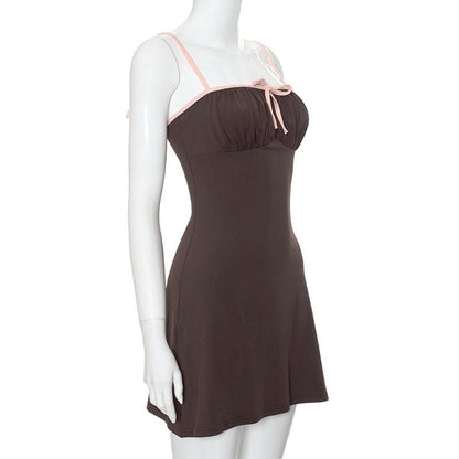 Ruched bowknot contrast cami mini dress