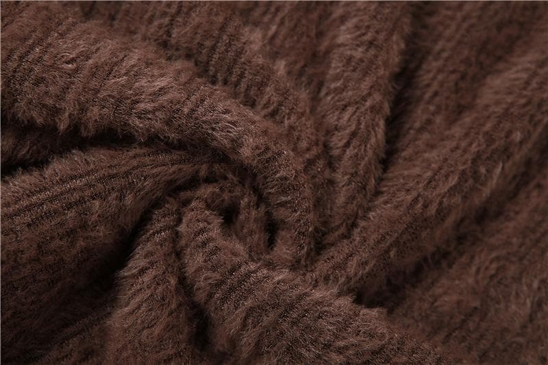 V-Neck Lace-Up Flared Bell Sleeve Fuzzy Knit Bodycon Mini Dress