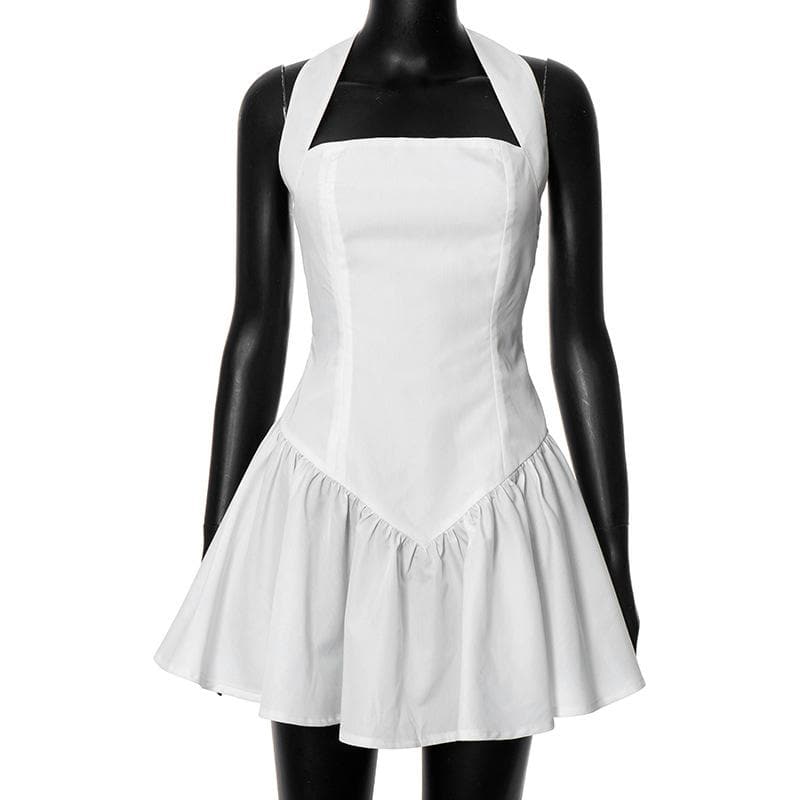 Halter ruched backless stitch zip-up mini dress