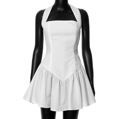 Halter ruched backless stitch zip-up mini dress